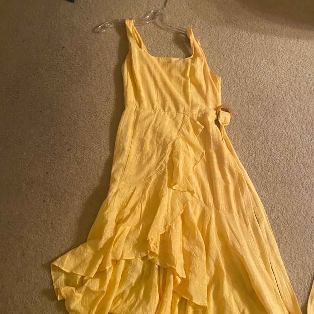 Melonie Yellow Ruffle Hi Low Hem Dress